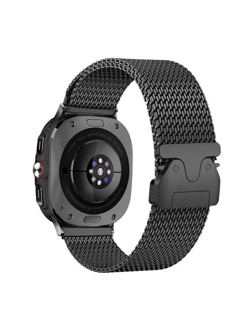 Titanium Milanese Mesh Loop for Samsung Galaxy Watch Ultra 47mm(2025/2024) Men Women, DLC Scratch-resistant Coating Breathable Replacement Strap with Adjustable Parachute-style Buckle for Samsung Wa - Image 1