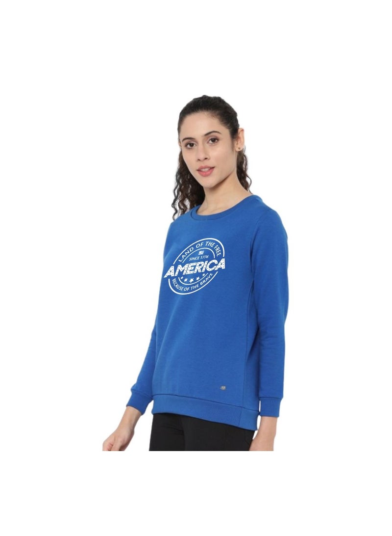 USA Women's Sweatshirt–Blue Full Sleeve With “AMERICA Land Of The Free” Print – Soft Cotton Casual Wear For Style & Comfort - Image 3