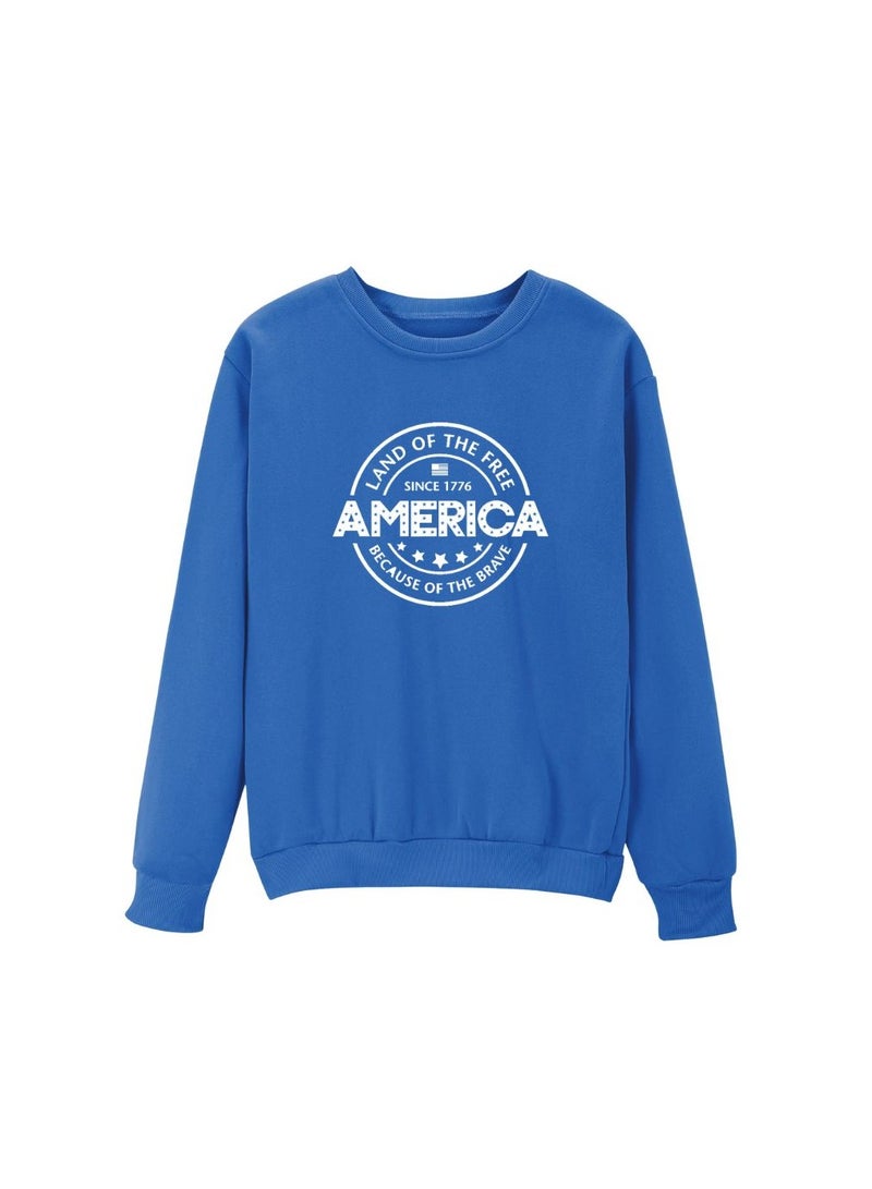 USA Women's Sweatshirt–Blue Full Sleeve With “AMERICA Land Of The Free” Print – Soft Cotton Casual Wear For Style & Comfort - Image 4