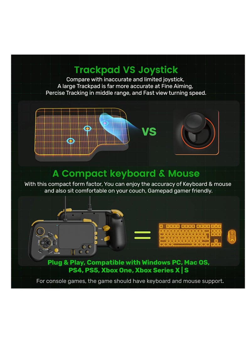 GTP01 Wired USB Gaming Touchpad, with Keyboard and Mouse Funcitons, Trackpad Game Controller, Plug and Play Gamepad Joystick (Black)
