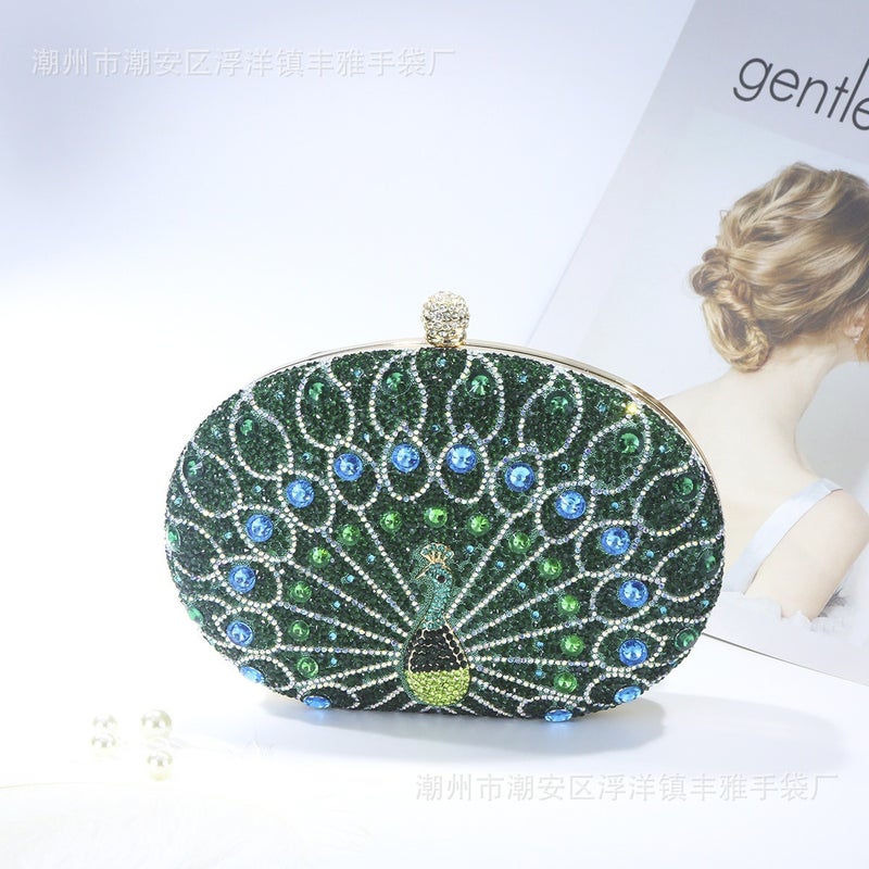 New Peacock Diamond Dinner Bag Europe And America Banquet Handbag Shoulder Messenger Bag - Image 1
