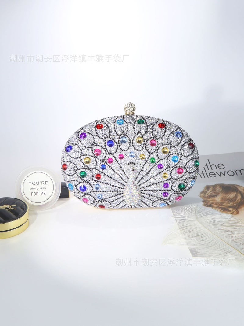 New Peacock Diamond Dinner Bag Europe And America Banquet Handbag Shoulder Messenger Bag - Image 4