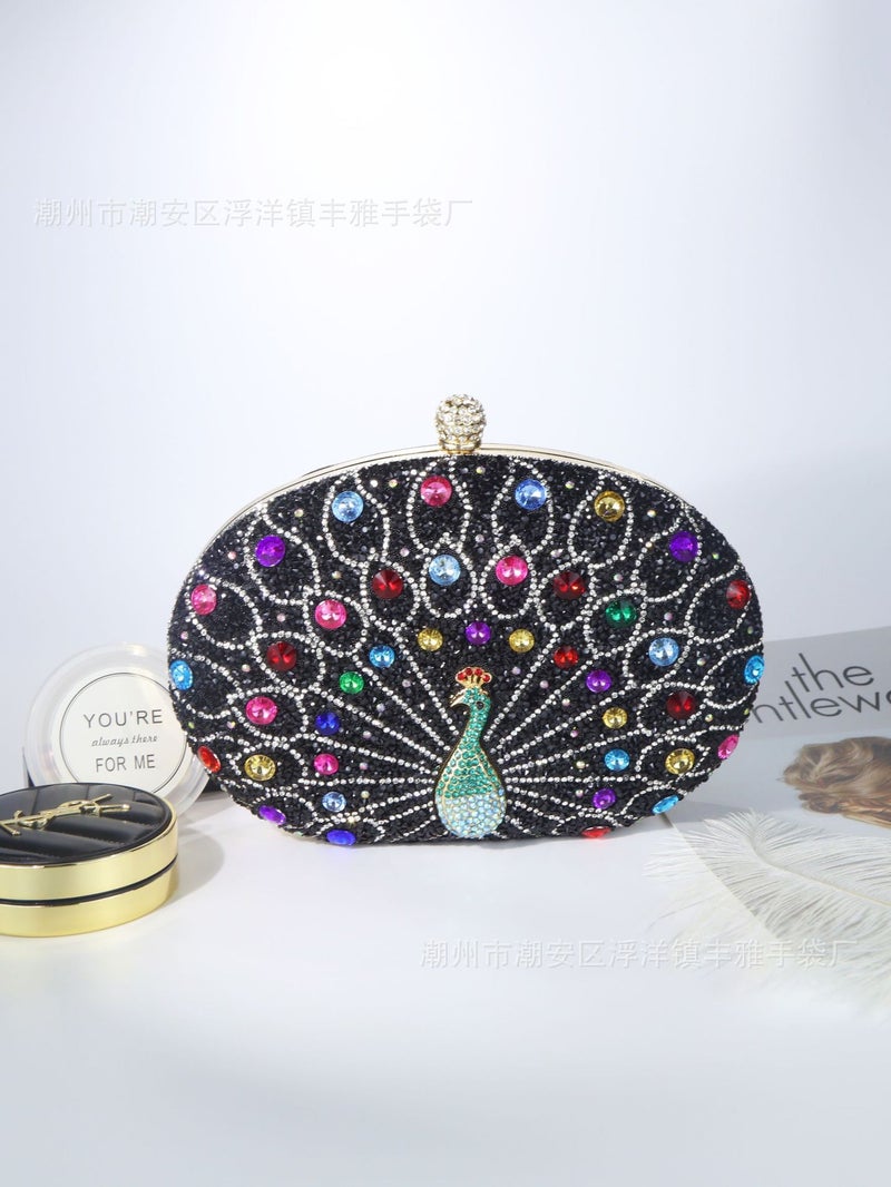 New Peacock Diamond Dinner Bag Europe And America Banquet Handbag Shoulder Messenger Bag - Image 2