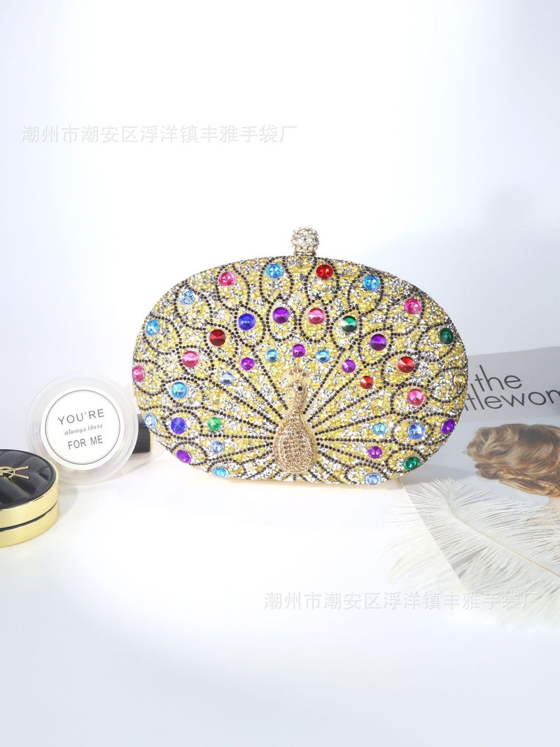 New Peacock Diamond Dinner Bag Europe And America Banquet Handbag Shoulder Messenger Bag - Image 3