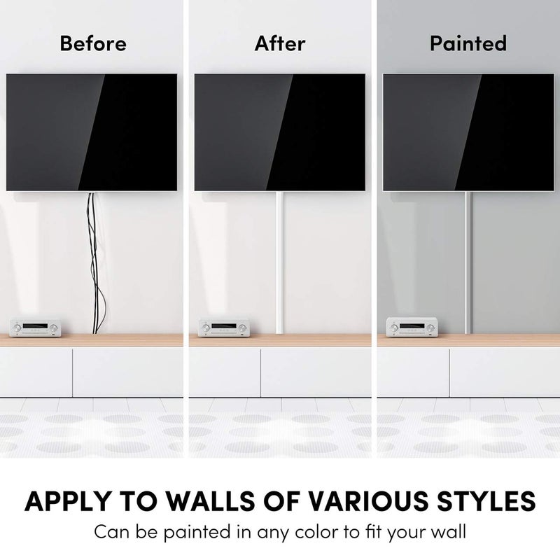 EVEO Cord Hider - 306â€ Cord Cover Wall Cable Hider, Cable Concealer, Wire Hiders for TV on Wall. Cable Management, Cord Hider Wall Cable Raceway Wire Covers for Cords -18X (L17 W0.95 H0.5) - White - Image 4