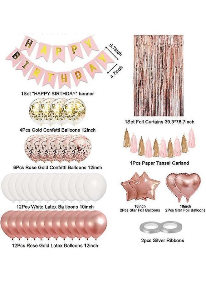 Daytoyz Rose Gold Birthday Party Decorations Kit, Confetti Foil Rose Gold Balloons Happy Birthday Banner Tassels Metallic Fringe - Image 2