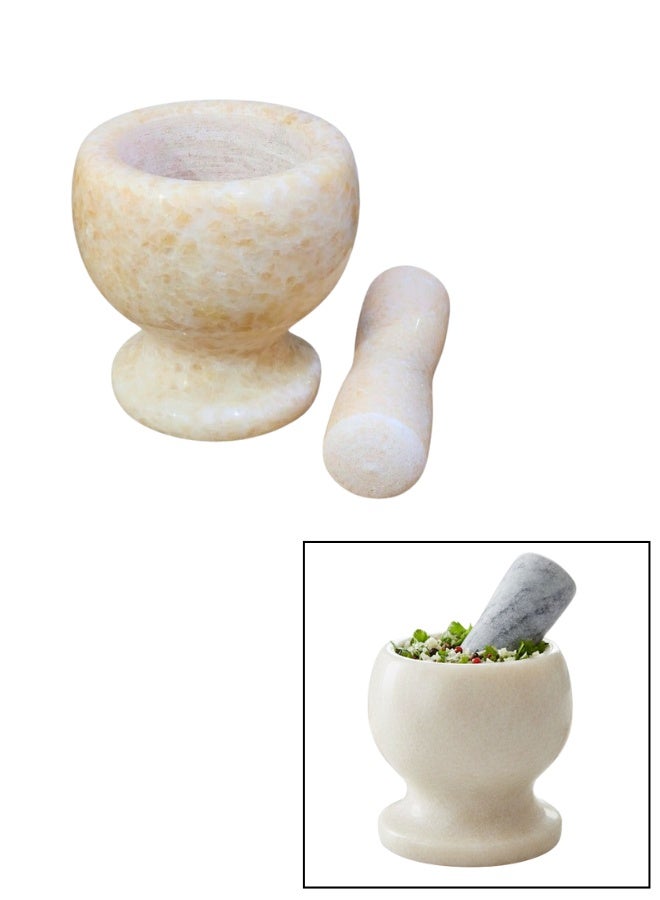 هاون ومدقة رخامي كلاسيكي - مطحنة حجرية متينة للثوم والبصل والتوابل والأعشاب والفلفل | كسارة مطبخ يدوية متينة - Image 1