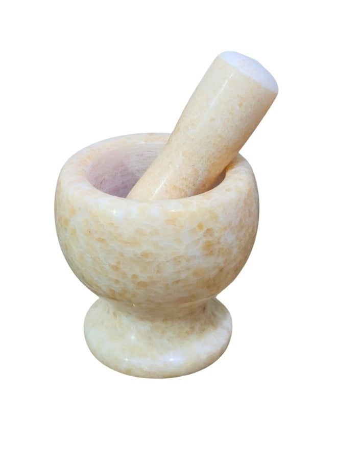 هاون ومدقة رخامي كلاسيكي - مطحنة حجرية متينة للثوم والبصل والتوابل والأعشاب والفلفل | كسارة مطبخ يدوية متينة - Image 2