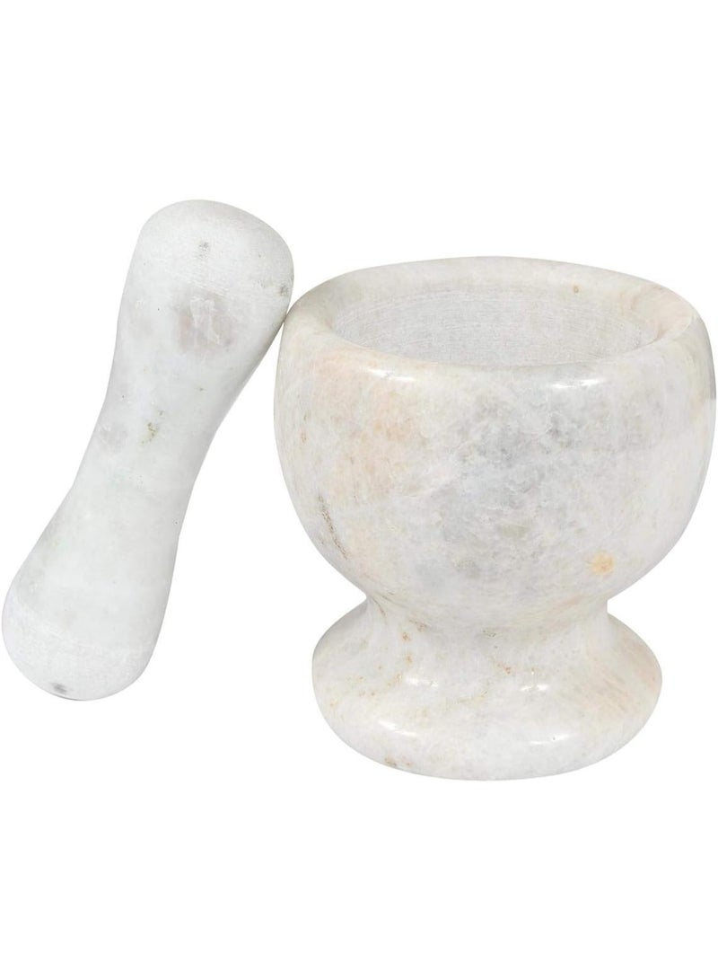 هاون ومدقة رخامي كلاسيكي - مطحنة حجرية متينة للثوم والبصل والتوابل والأعشاب والفلفل | كسارة مطبخ يدوية متينة - Image 3