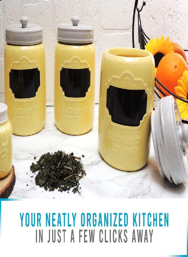 Comfify مجموعة حاويات سيراميك جرة ميسون للمطبخ - مجموعة من 3 حاويات تخزين زخرفية بأغطية محكمة للهواء للقهوة والسكر والمزيد - تخزين على الطراز الريفي مع سطح قابل لإعادة الكتابة - 12.85 أونصة/حاوية - Image 3