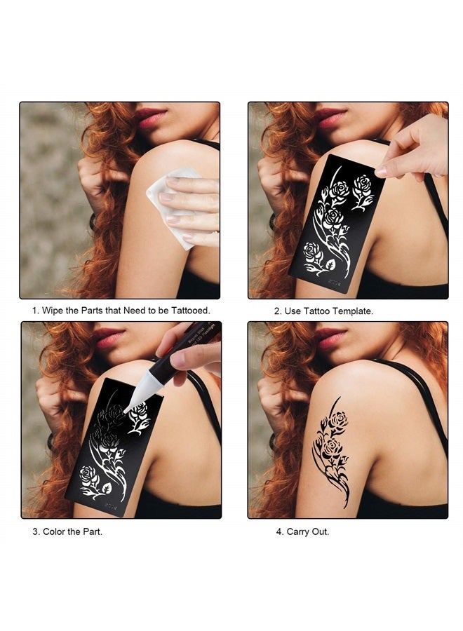 Konsait 10 أوراق قوالب وشم مؤقتة كبيرة، قوالب ملصقات حناء قابلة لإعادة الاستخدام، ريشة فراشة زهرة ماندالا مجوهرات فن الجسم وجه فن الوشم اللامع مجموعة قوالب الوشم للبالغين النساء الفتيات - Image 2