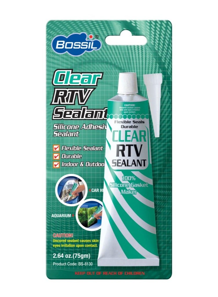 Bossil Clear RTV Silicone Sealant BS-8130 – 100% Acetic-Cure, Waterproof & Flexible