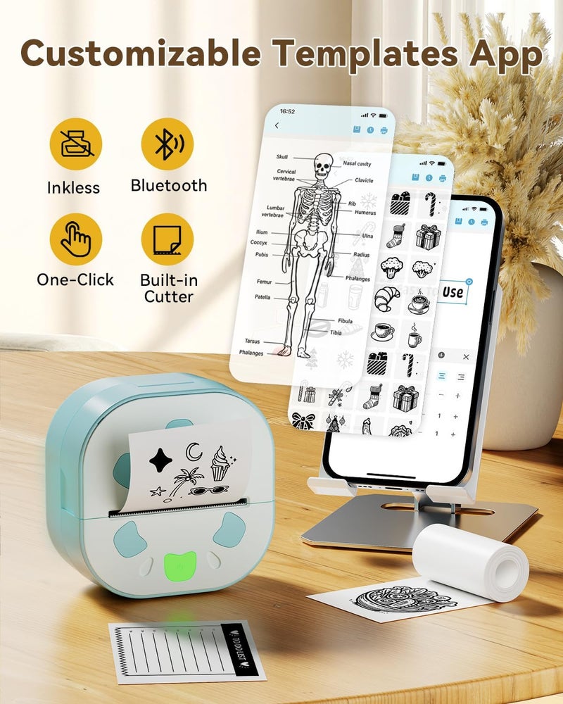 طابعة ملصقات، طابعة PrintPods Mini، صانع ملصقات محمول بتقنية البلوتوث مع 3 لفات ورق، طابعة حرارية بدون حبر Print Pod لأجهزة iPhone، طابعة محمولة للملاحظات، اليوميات، الأعمال اليدوية، هدية للأطفال - Image 3