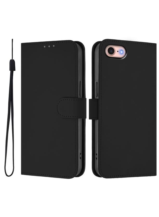S-TOP Case For iPhone SE 2022 / 2020 Skin Feel Solid Color Leather Phone Case with Lanyard - Image 2