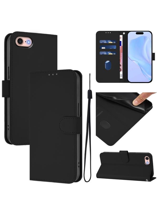 S-TOP Case For iPhone SE 2022 / 2020 Skin Feel Solid Color Leather Phone Case with Lanyard - Image 1
