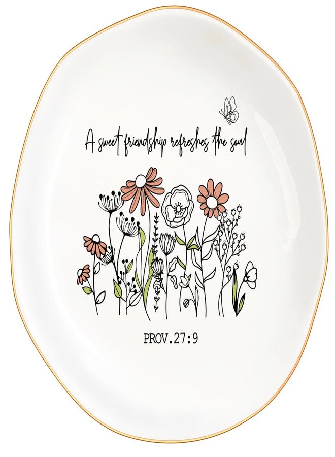 MQPPKJ Christian Bible Verse Jewelry Dish Trinket Tray Gifts- Inspirational Ceramic Ring Jewelry Tray Gifts for Women-A Sweet Friendship Refreshes the Soul-Proverbs 27:9 (Modern-Friendship) - Image 1