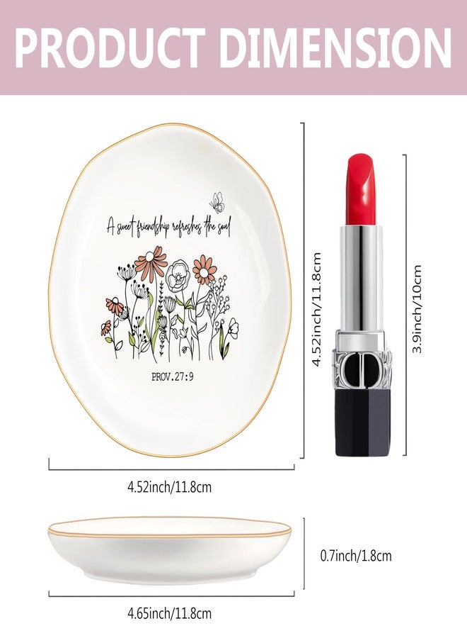 MQPPKJ Christian Bible Verse Jewelry Dish Trinket Tray Gifts- Inspirational Ceramic Ring Jewelry Tray Gifts for Women-A Sweet Friendship Refreshes the Soul-Proverbs 27:9 (Modern-Friendship) - Image 3