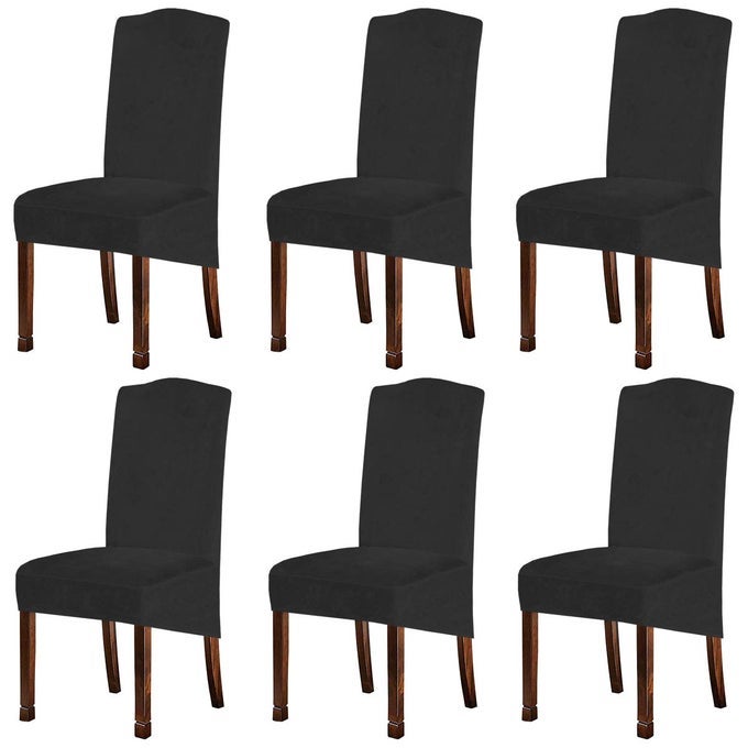 VELVET PLUSH XL DINING CHAIR COVERS STRETCH CHAIR SLIPCOVER SPANDEX HIGH CHAIRS PROTECTOR COVERS SEAT SLIPCOVER WITH ELASTIC BAND FOR DINING ROOMWEDDING CEREMONY BANQUET DARK GREY SET OF 6