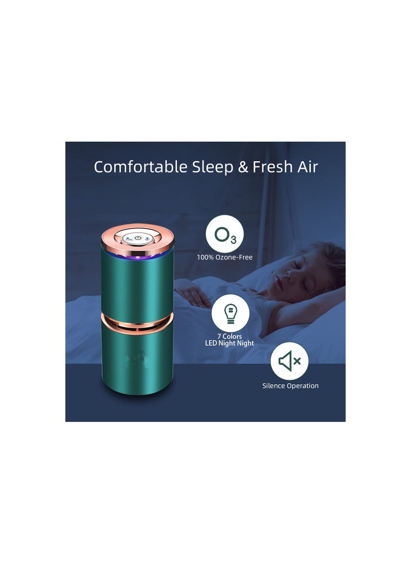 SYOSI - Mini Air Purifier, USB Air Purifiers for Car Office Desk Small Room, Super Quiet with LED Night Light, No Adapter, for Smokers Pollen Pets Dust Odors in Office Car, Desktop Air Cleaner(Green) - Image 1