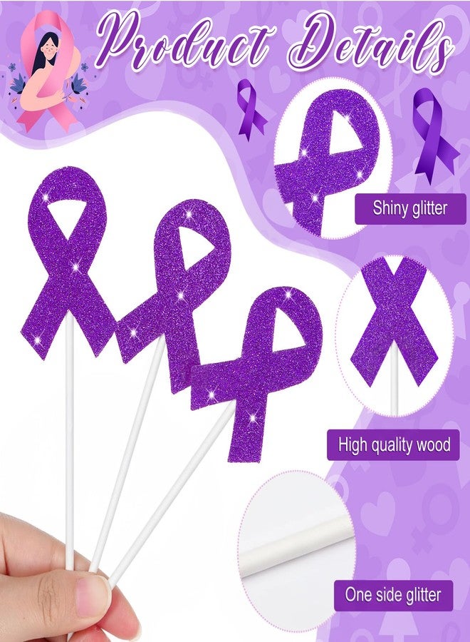 Marspark 48 Pieces Purple Ribbon Cupcake Toppers Domestic Violence Awareness Alzheimer's Disease Care Awareness Cake Topper for Happy Free Survivor Warrior Birthday Party Decoration Decor Supplies - Image 3