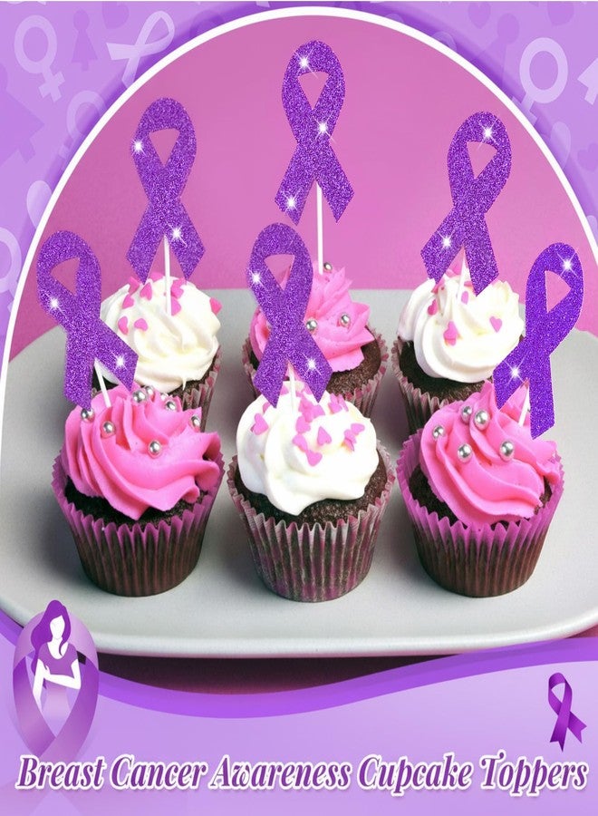 Marspark 48 Pieces Purple Ribbon Cupcake Toppers Domestic Violence Awareness Alzheimer's Disease Care Awareness Cake Topper for Happy Free Survivor Warrior Birthday Party Decoration Decor Supplies - Image 4