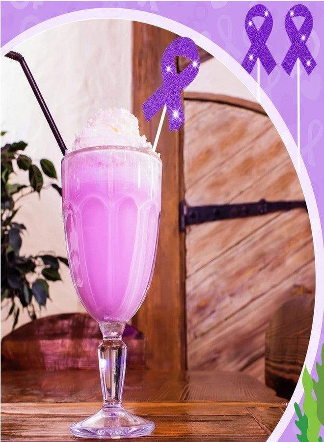 Marspark 48 Pieces Purple Ribbon Cupcake Toppers Domestic Violence Awareness Alzheimer's Disease Care Awareness Cake Topper for Happy Free Survivor Warrior Birthday Party Decoration Decor Supplies - Image 5