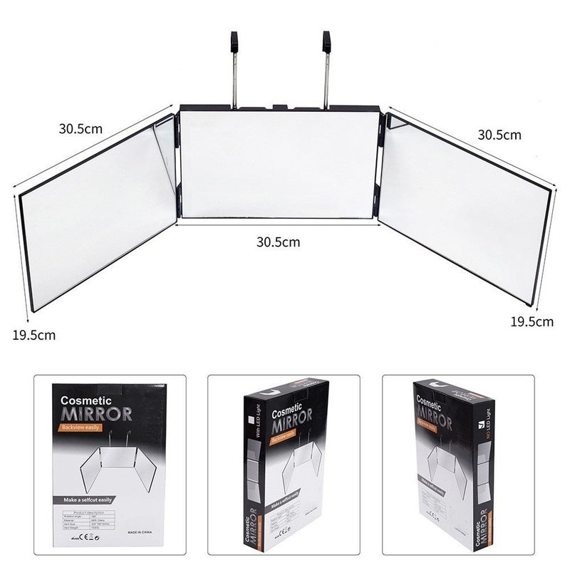 Retractable Adjustable Hanging Led Makeup Folding Three-Sided Mirror Three-Fold Mirror Rear View Barber Mirror - Image 2
