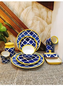 Caffeine Ceramic Handmade Blue Umrao Combo Dinner Set (Set of 12)