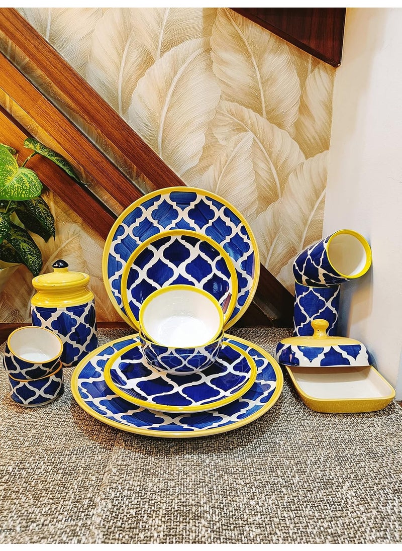 Caffeine Caffeine Ceramic Handmade Blue Umrao Combo Dinner Set (Set of 12)  - Image 1