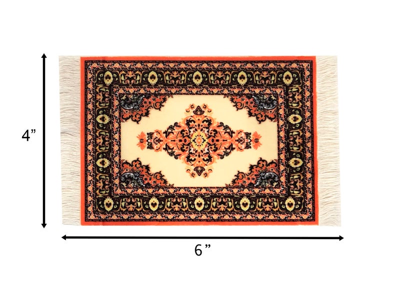 Inusitus Carpet Coasters, Set 4 Turkish Rug Style Table Drink mats, Absorbent Kitchen and Dining Accessories, Spill & drip Protection - Image 4