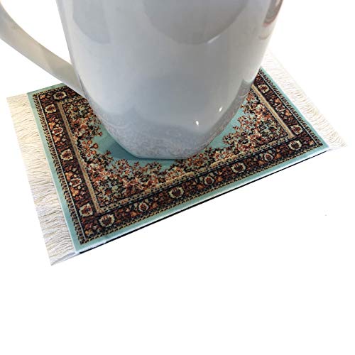 Inusitus Carpet Coasters, Set 4 Turkish Rug Style Table Drink mats, Absorbent Kitchen and Dining Accessories, Spill & drip Protection - Image 3