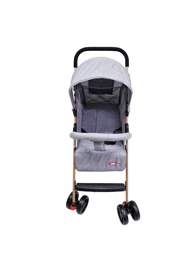 SMR Kids Foldable Stroller, Lightweight Metal Frame, Ergonomic Double Wheel Design, with Sunshade, Safety Belt, Bottom Storage Basket (Silver) - Image 4