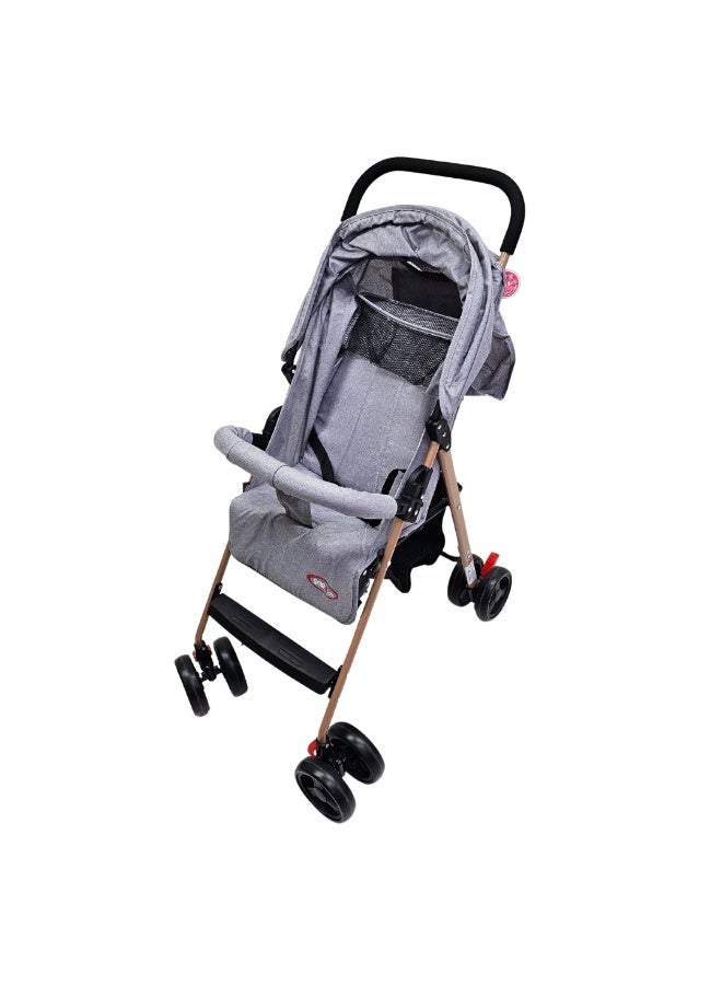 SMR Kids Foldable Stroller, Lightweight Metal Frame, Ergonomic Double Wheel Design, with Sunshade, Safety Belt, Bottom Storage Basket (Silver) - Image 5