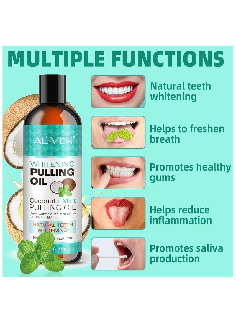 ALIVER Pulling Oil with Coconut & Mint (237ml) – Natural Mouthwash for Teeth Whitening, Fresh Breath, and Gum Health – Includes Organic Essential Oils and Tongue Scraper - Image 5
