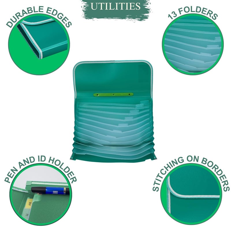 sps 13 Pocket Expanding File Folder with Buckle Closure,Label Index and Handle for A4/Foolscap/Legal Documents (Green) - Image 5