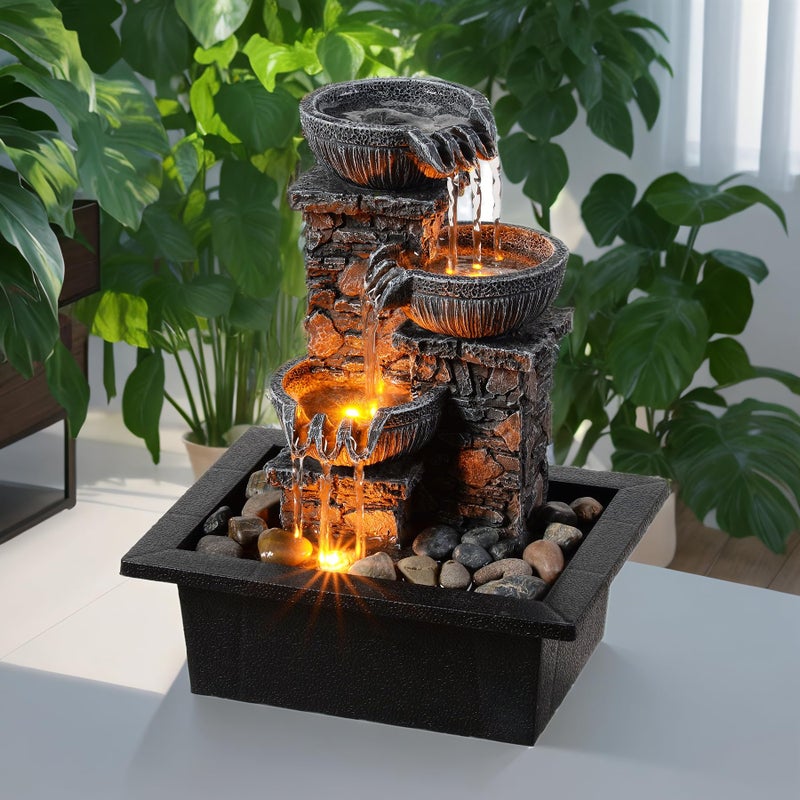 Kalona Tabletop Fountain 3 Bowls with LED Light Soothing Water Flowing Sound Fountain Zen/Meditation Home/Office Decor Home DÃ©cor Relaxation Indoor (23113) - Image 2