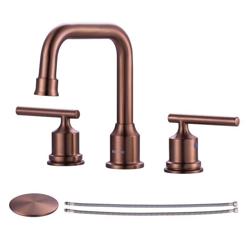 WOWOW Widespread Bathroom Faucet 3 Holes Bathroom Sink Faucet 2 Handle Vanity Faucet with Pop up Drain and Supply Lines Farmhouse Basin Tap 8 Inch Rose Gold - Image 2