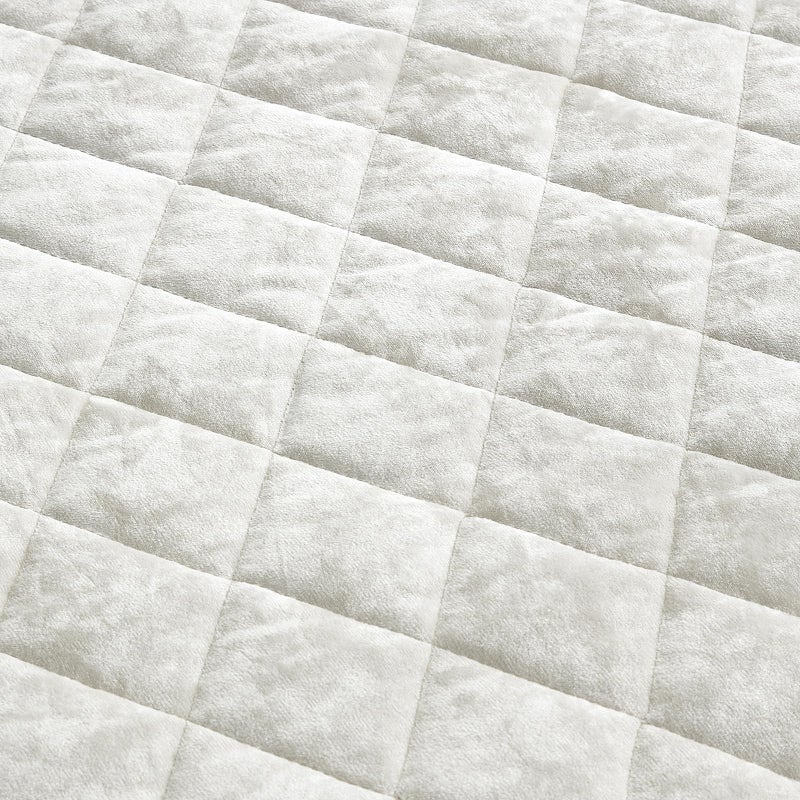 Fredsure Distressed Velvet Quilt Set, 3 Pieces Light Ivory King, Distressed Velvet Face and Brushed Microfiber Reverse with Diamond Quilting - Image 3