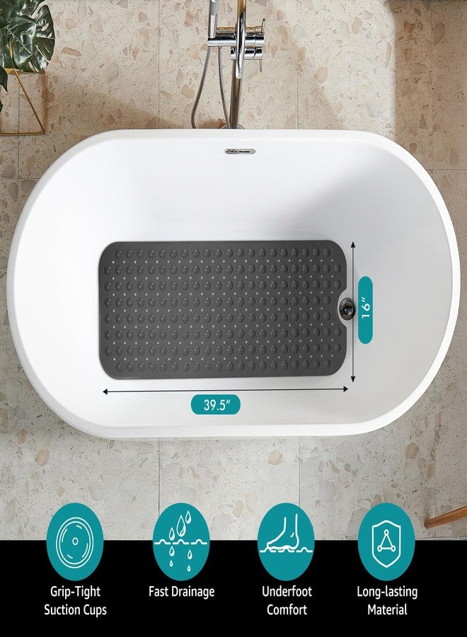 سجادة حمام طويلة مانعة للانزلاق من WarmSnow (مصنوعة من مادة TPE، وليست PVC) مقاس 39.5 × 16 بوصة، سجادات داخلية للاستحمام مزودة بأكواب شفط وفتحات تصريف، سجادة حمام ناعمة من مادة TPE لحوض الاستحمام، سجادات أرضية سريعة التصريف للحمام، لون رمادي داكن - Image 3