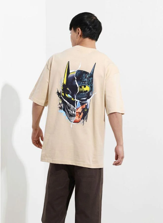 ذا انديان كراج كو Men Oversized Fit Batman Printed Crew Neck Half Sleeves T-Shirt