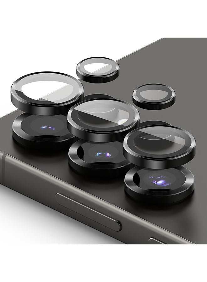 Camera Lens Frame Glass Protector For Samsung S25 Ultra 5G (2025), Anti-Fingerprint Camera Lens Tempered Glass Covers and Aluminum Alloy Frames Adhesive Coating - Black