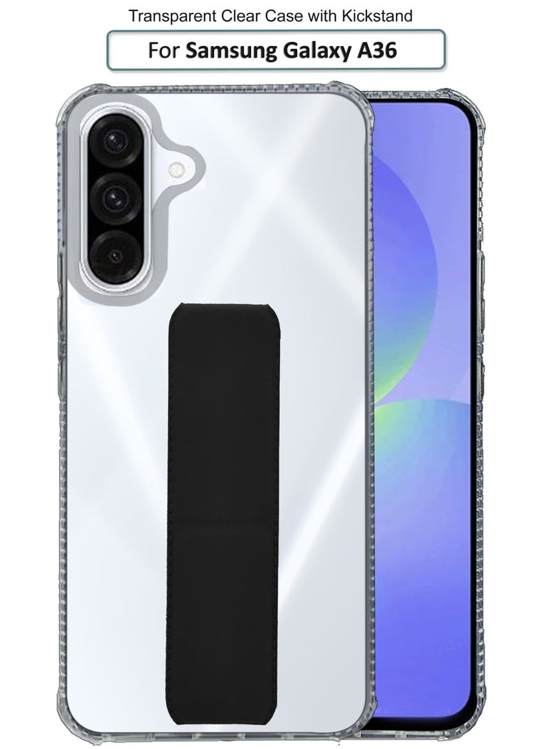 NAFCO For Samsung Galaxy A36 5G - Transparent Hand Grip Foldable Magnetic Kickstand Wrist Strap Finger Grip Shockproof Cover  - Clear / Black - Image 1
