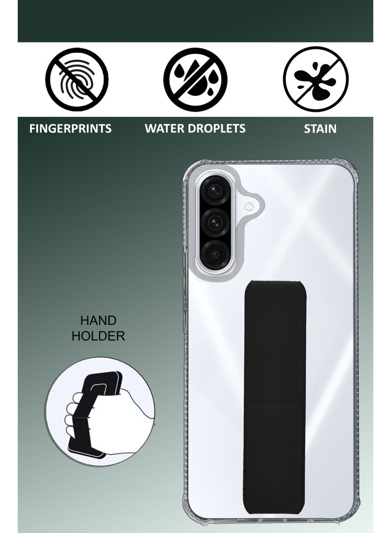NAFCO For Samsung Galaxy A36 5G - Transparent Hand Grip Foldable Magnetic Kickstand Wrist Strap Finger Grip Shockproof Cover  - Clear / Black - Image 2