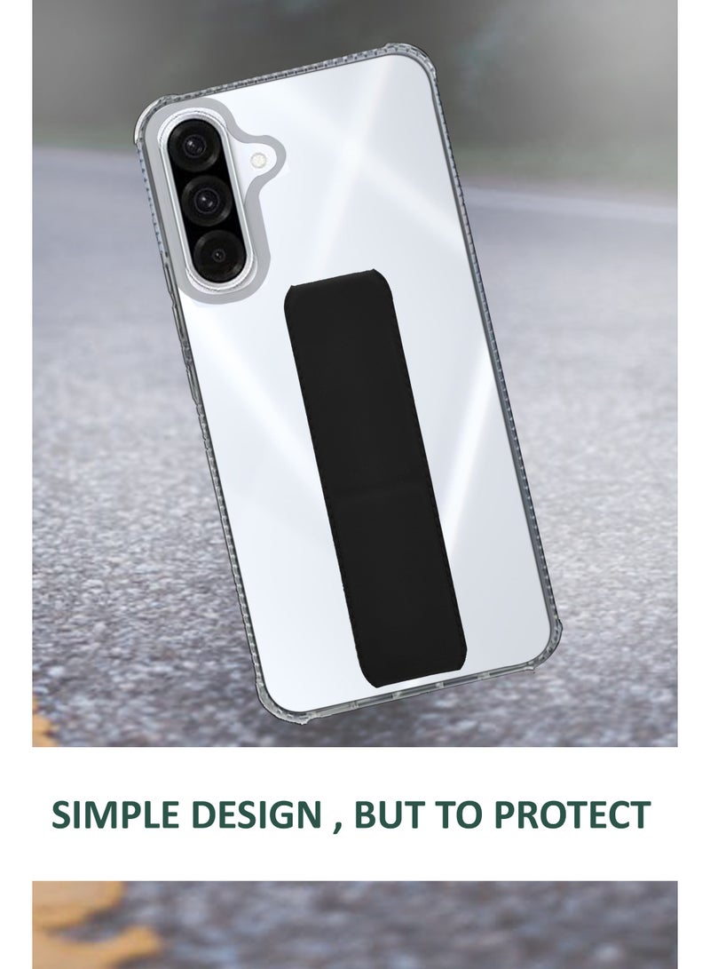 NAFCO For Samsung Galaxy A36 5G - Transparent Hand Grip Foldable Magnetic Kickstand Wrist Strap Finger Grip Shockproof Cover  - Clear / Black - Image 3