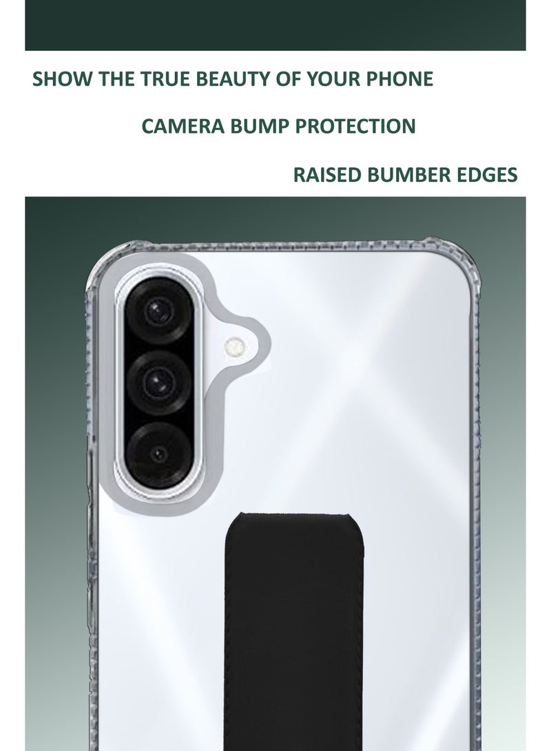 NAFCO For Samsung Galaxy A36 5G - Transparent Hand Grip Foldable Magnetic Kickstand Wrist Strap Finger Grip Shockproof Cover  - Clear / Black - Image 4