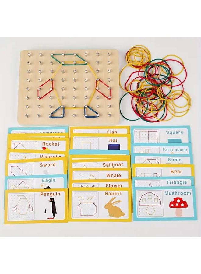1 Set Wooden Geometric Pegboard Math Puzzle Toy For Fine Motor Skills Development - Image 1