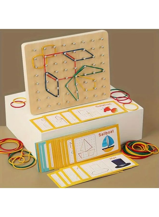 1 Set Wooden Geometric Pegboard Math Puzzle Toy For Fine Motor Skills Development - Image 2