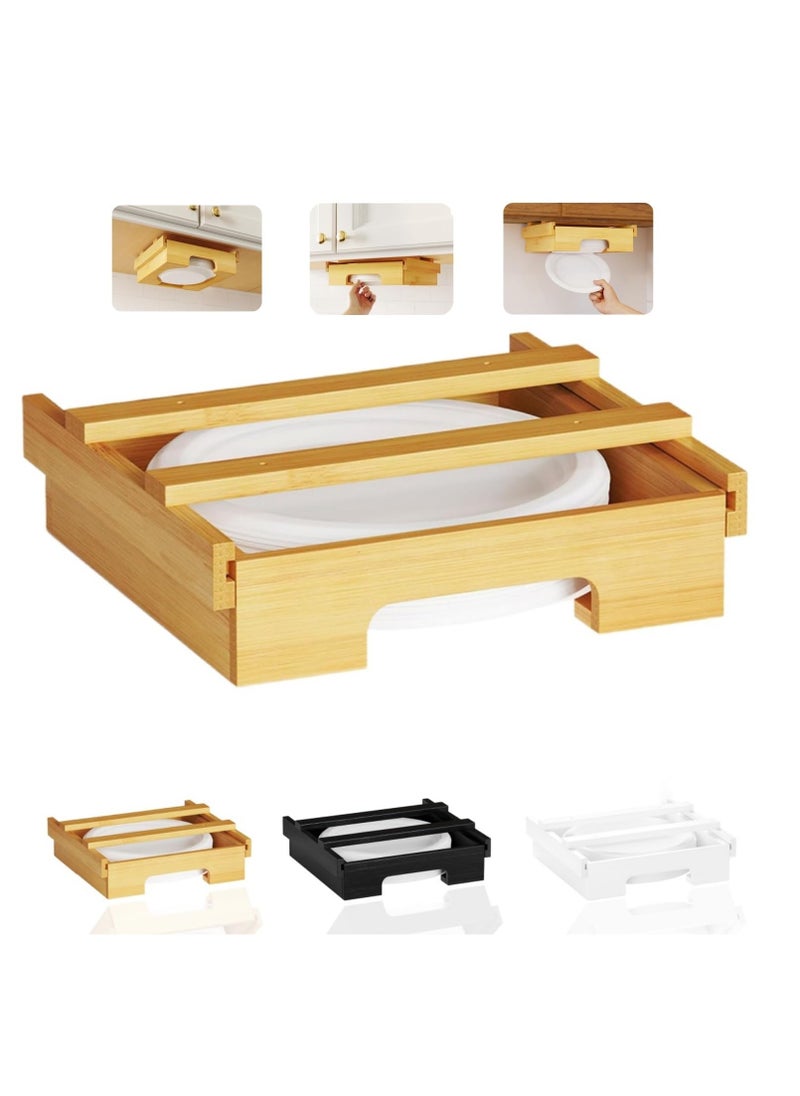 SYOSI - Paper Plate Dispenser Under Cabinet, Organize Kitchen with Under Shelf Storage, 10-Inch Cabinet Bamboo Paper Plates Holder, Kitchen Counter Vertical Plate,paper plate dispenser (Color : Yellow) - Image 1