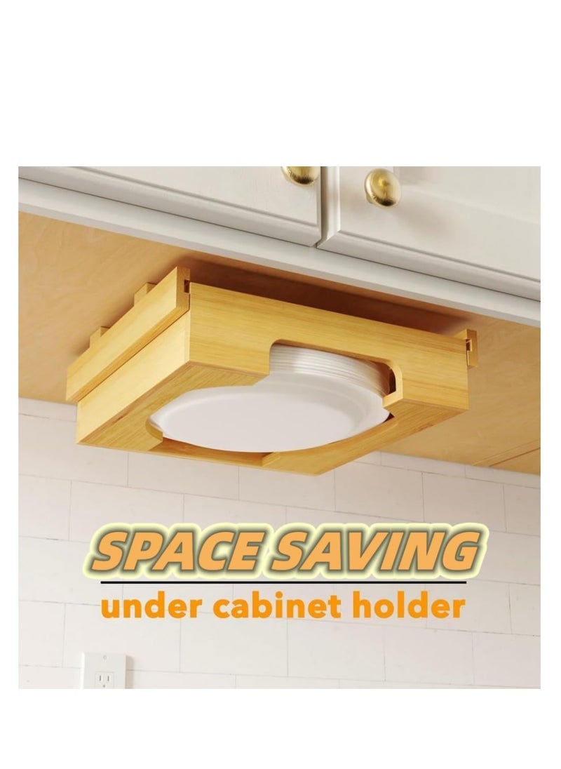 SYOSI - Paper Plate Dispenser Under Cabinet, Organize Kitchen with Under Shelf Storage, 10-Inch Cabinet Bamboo Paper Plates Holder, Kitchen Counter Vertical Plate,paper plate dispenser (Color : Yellow) - Image 1