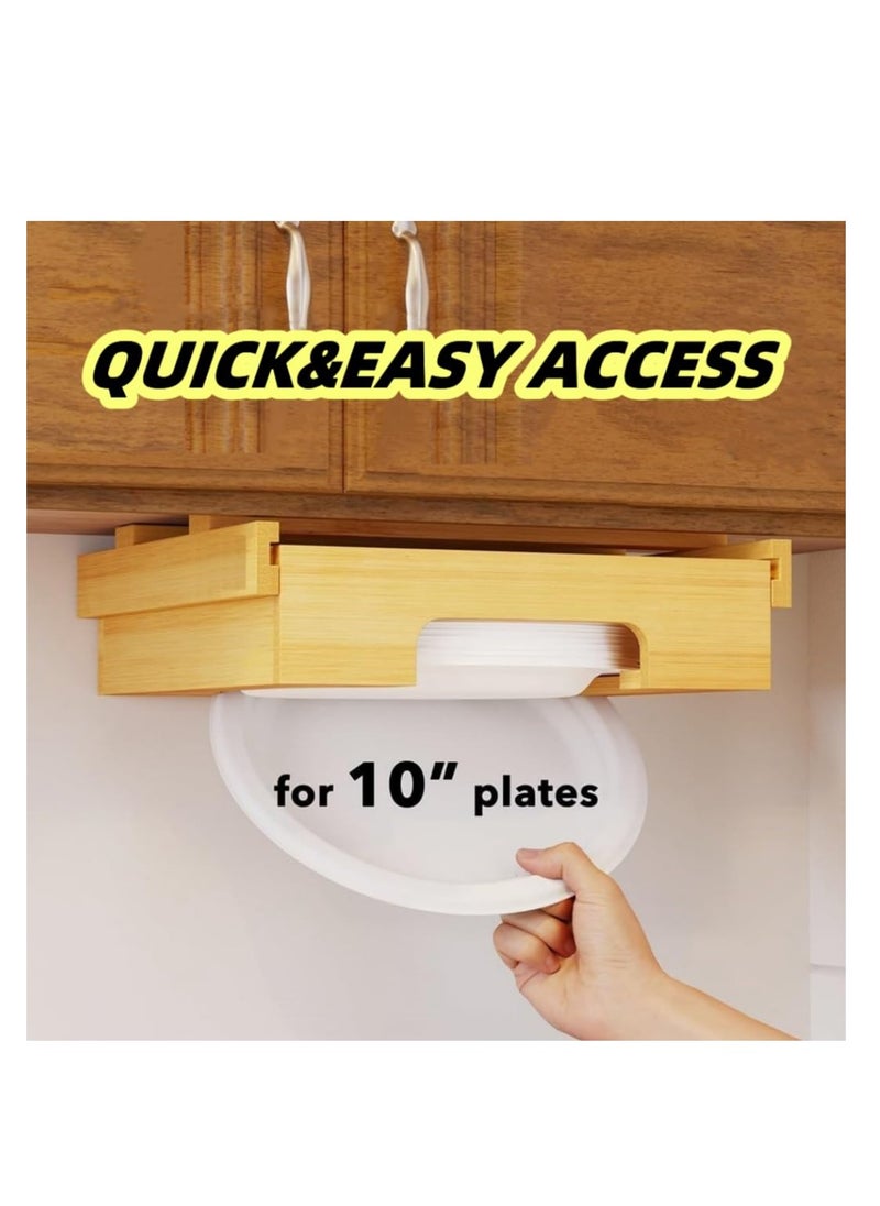 SYOSI - Paper Plate Dispenser Under Cabinet, Organize Kitchen with Under Shelf Storage, 10-Inch Cabinet Bamboo Paper Plates Holder, Kitchen Counter Vertical Plate,paper plate dispenser (Color : Yellow) - Image 1